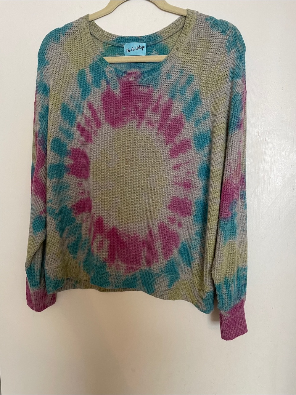 Tie-Dye Oversized Knit Pullover shirt - Pink & Teal Accent